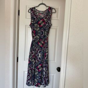 Nina Leonard Navy Dress with Pink, White & Yellow Floral Print